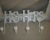 White Cast Iron Hooks-HIS/HERS Bath Hooks- Wall Hooks-Bathroom Set- Coat Hooks- Metal Wall Decor-Towel Holder