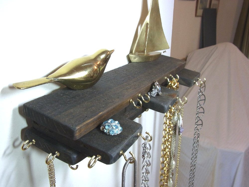 Jewelry Organizer Hanger Stacked Wood Rustic Walnut