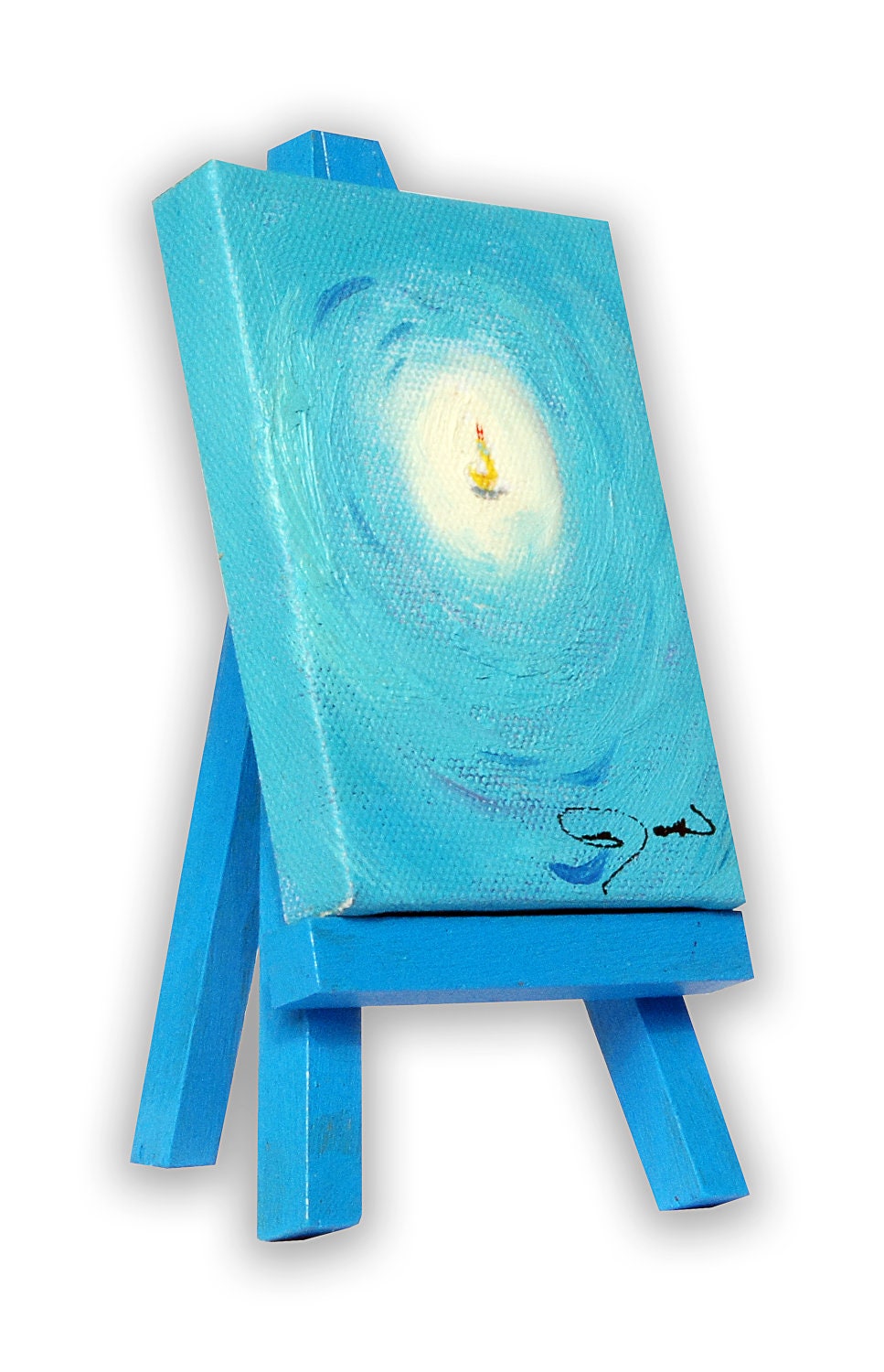 3.25" x 2.5" Miniature Handpainted Painting of "Lost Duck" on Mini Canvas Stretched by Hand on Small Wooden Frame - RARE