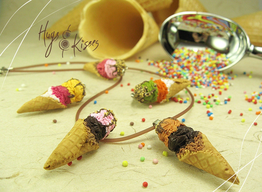 Ice Cream Cone Necklace - Mini Food Jewelry - Dollhouse Food Miniature