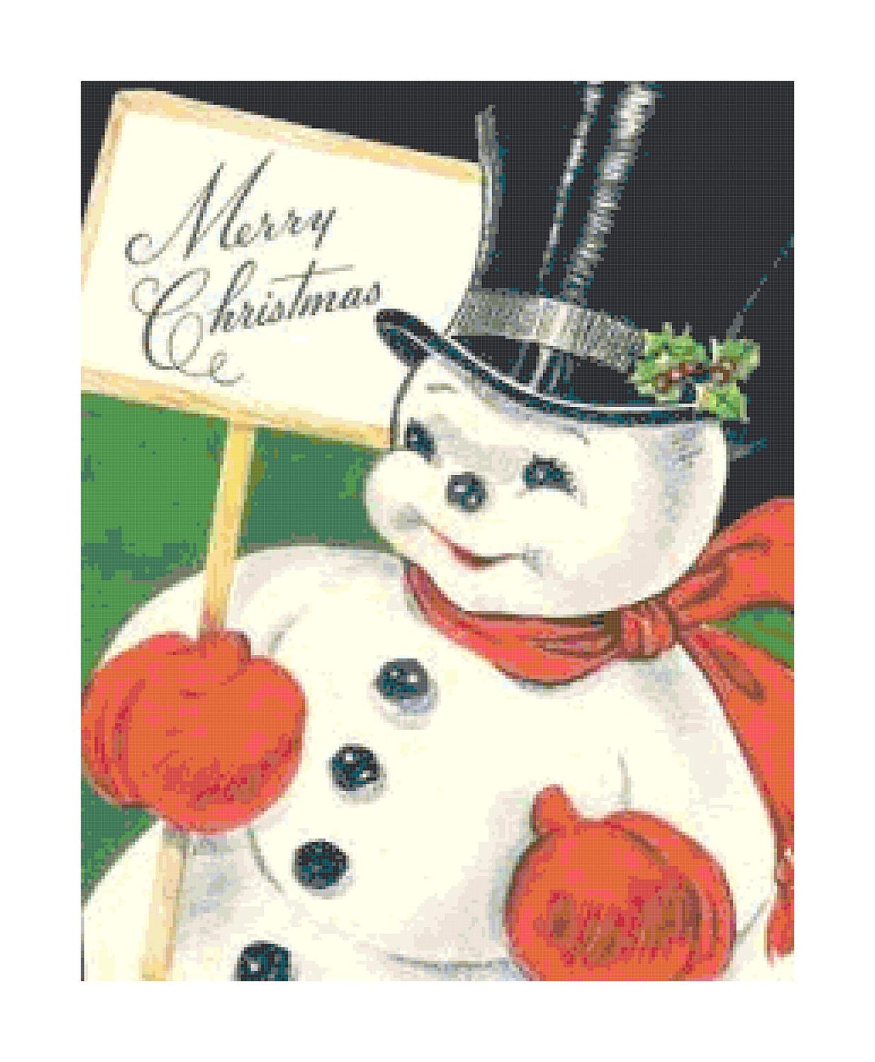 Handmade Retro Vintage Merry Christmas Snowman Handmade PDF Cross-Stitch Pattern