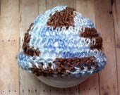 Crochet Newborn Baby Blue and Brown Mixed Hat