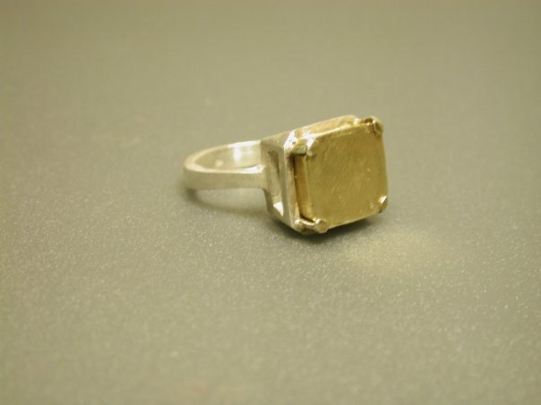 18kt  gold and sterling silver large cocktail ring