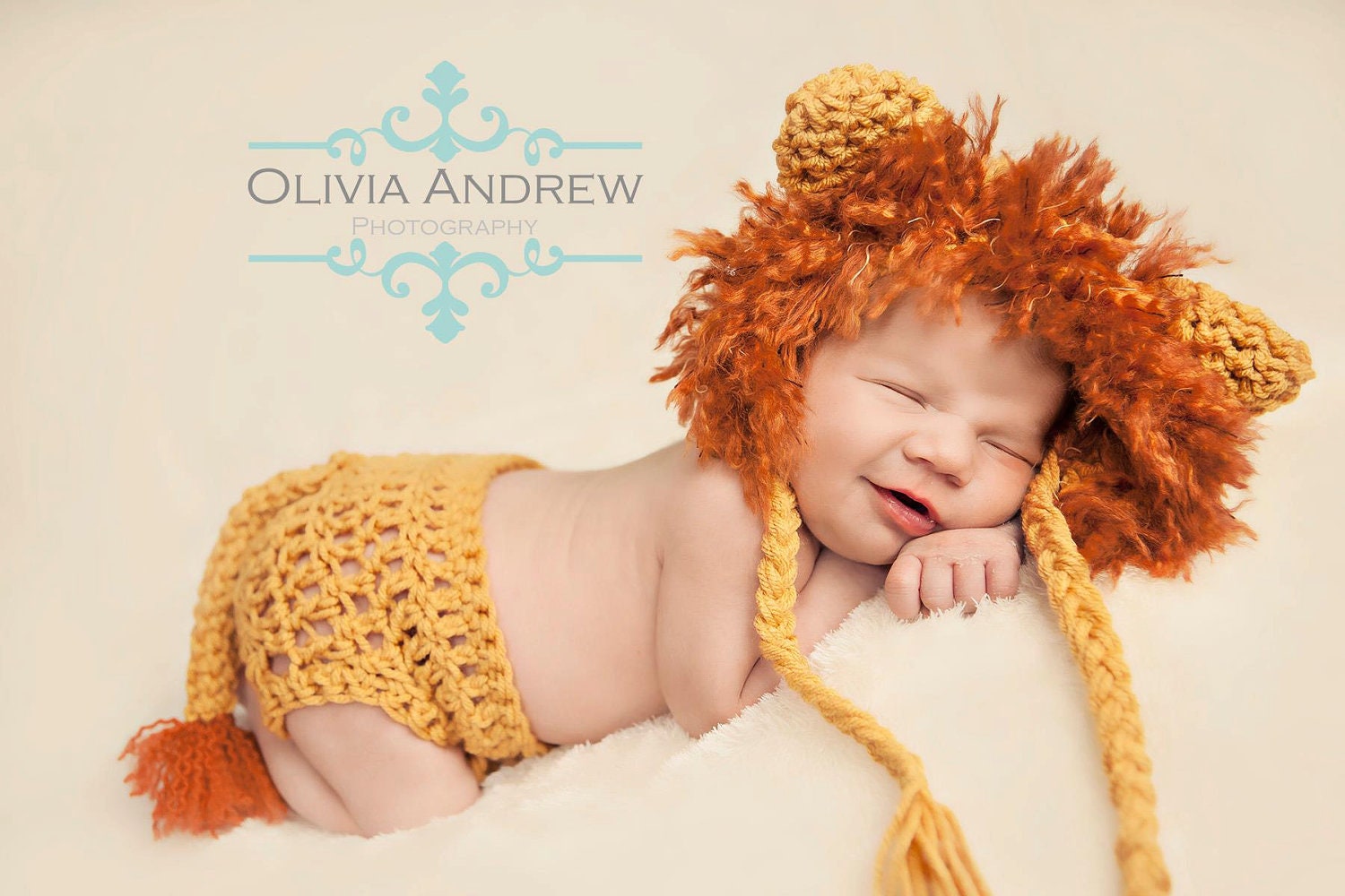Mighty Lion Bonnet and Diaper Cover Crochet Pattern -- Pattern Includes sizes newborn-12months