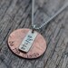 Ahimsa Be the Change Hand Stamped Copper and Recycled Sterling Silver Necklace, Textured Metal, Unisex, Yoga, Eco-Friendly, 16" Ball Chain