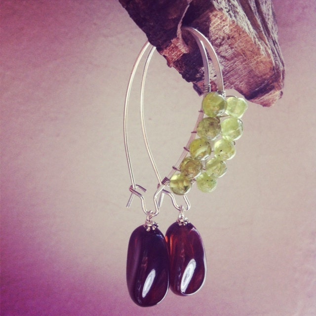 wire wrapped with peridot with vintage lucite brown bead