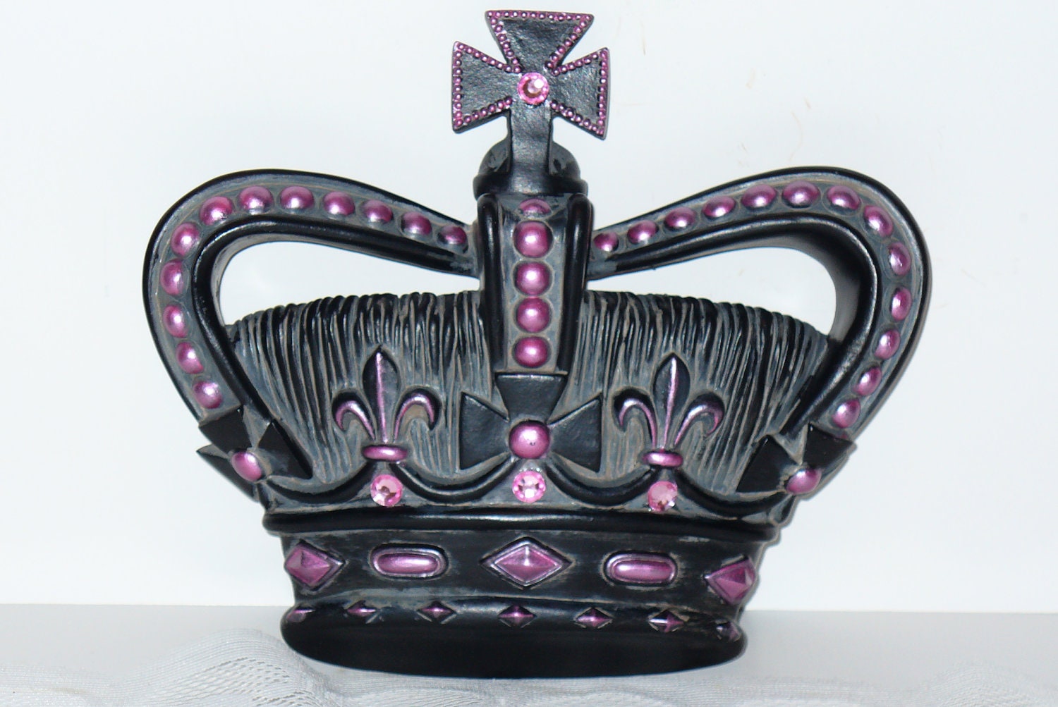 Princess Crown Wall Decor Black & Pink Embellished Victorian Shabby Chic Style