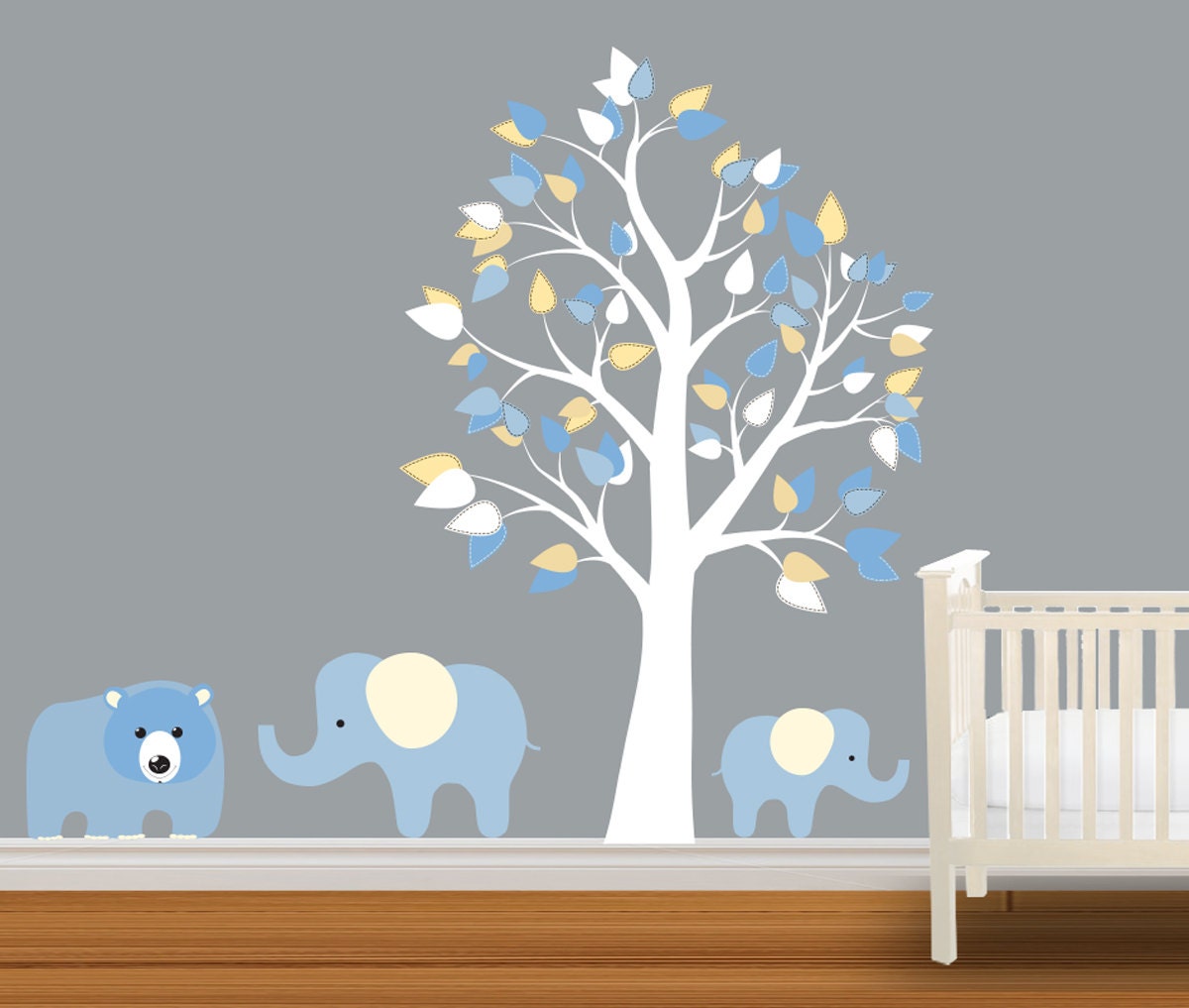 Tree Decal Boys Nursery Tree Children Wall Decals Tree Bear Elephant