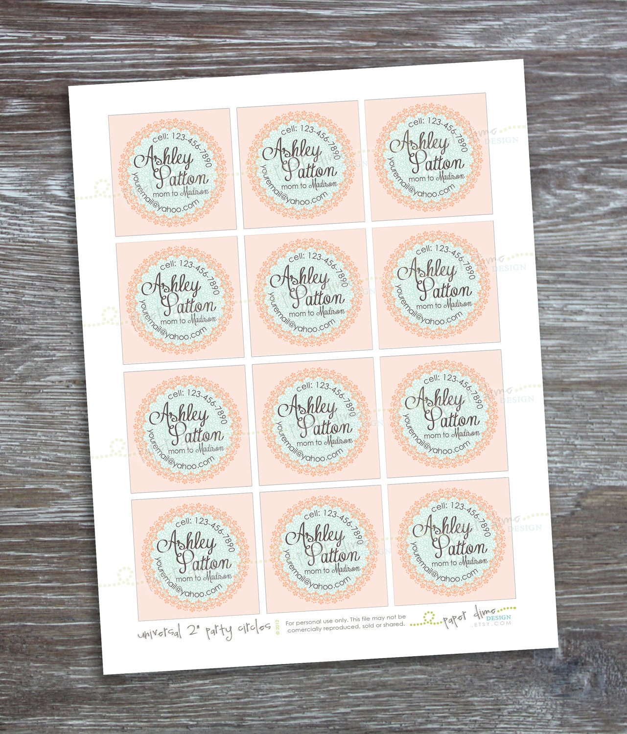 PERSONALIZED & CUSTOM Printable Mommy Calling Cards: Shabby, Vintage, Pink, Sticker, Tag, - PDF File, You Print