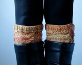 Orange Merino Wool Boot Cuffs, Hand Knit Boot Toppers with Cables, Made to Order Boot Cuff