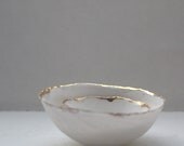 Set of 2 English fine bone china nesting stoneware bowls with real gold.
