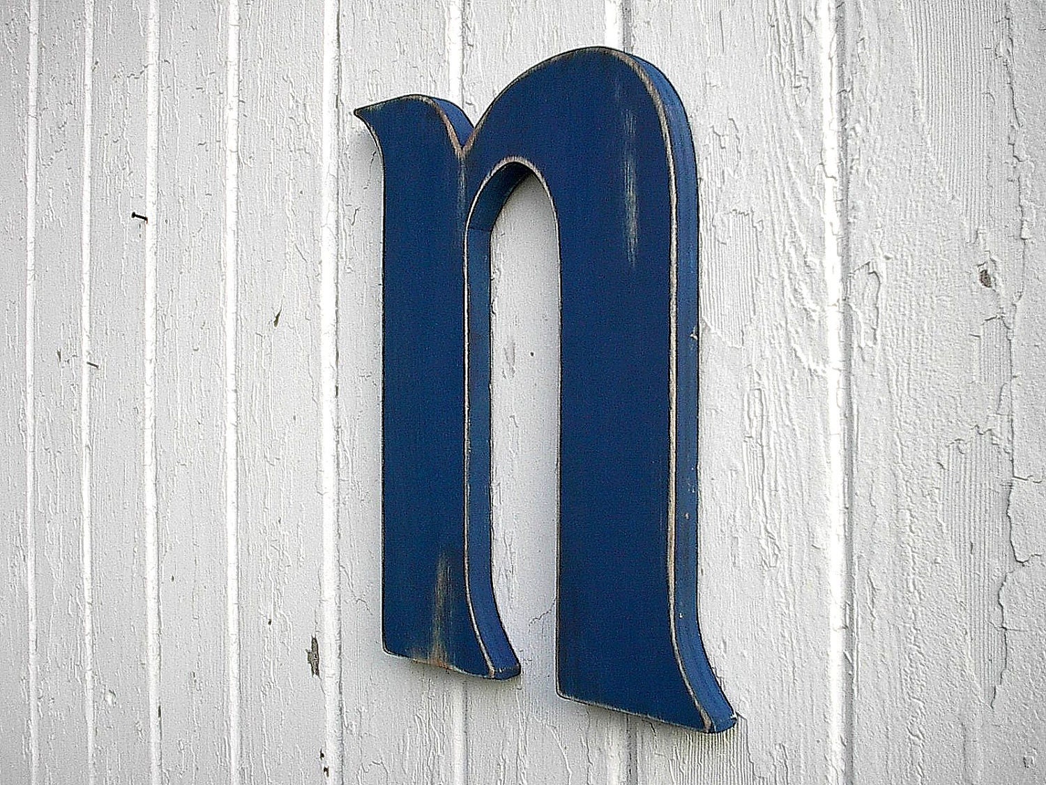 Wooden Letter N Shabby Chic Nursery Kids Initial Navy Blue Alphabet Wall Hanging Art Letter Sign