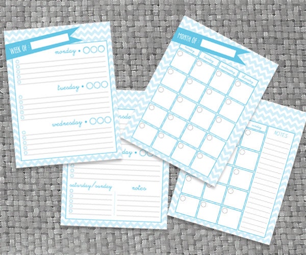 DIY Printable Weekly and Monthly Planner/Calendar - Blue Chevron
