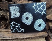 Halloween Decorative Art, Canvas Painting, Boo Decoration, Wall Art, Black and Silver