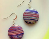 Multicolored Striped Earrings with Pink, Purple, Orange, and Green Hues, Silver-Plated Findings - Colorful - LassieJaneJewelry