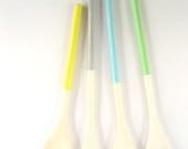 Set of 4 Dipped Wooden Kitchen Cooking Spoons - Circus Tent - Yellow, Blue, Green, Grey