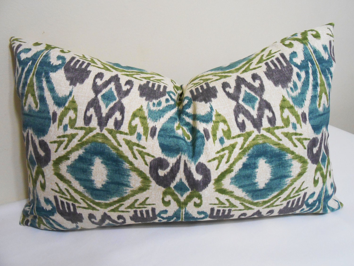 Ikat Outdoor/Indoor Lumbar Pillow Cover - Turquoise - Purple- Lime Green  Ikat Pattern-  Throw Pillow  - Accent Pillow -16 x 25 inch