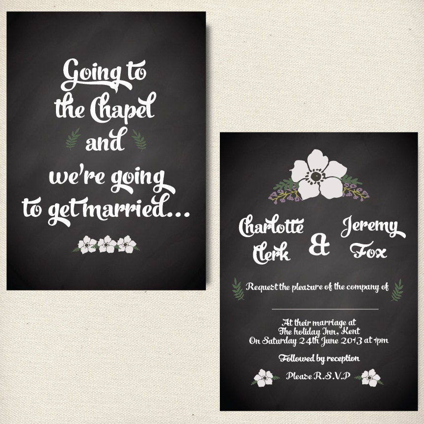 Rustic Chalkboard Floral Printed Wedding Invitation with RSVP Il_570xn