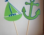 4, Over sized,Nautical Sail Boat & Anchor Centerpiece,Large Cupcake Decor,Nautical Birthday, Nautical Baby Shower,Lime Green,Bright Blues