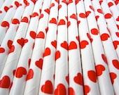 25 RED HEART Paper Straws with Party Flags - Cake Accessory Lollipop Sticks - Baking Craft Party Supplies Il_170x135