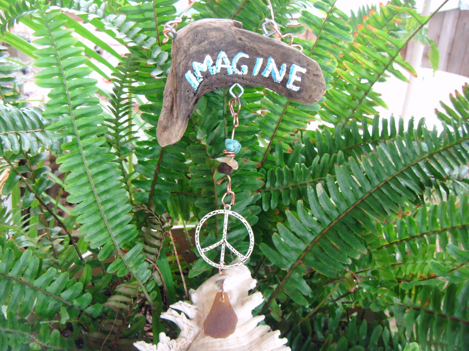 Peace Sign Maui Beachwood with Beach Glass
