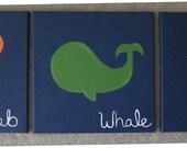 Sea Creatures set of 3 12x12 Acrylic on Canvas, Whale/Crab/SeaStar w/Navy background