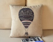 1 handmade linen cotton Hot air balloon Home flying free  printed  fashion decorative  pillow case / cushion cover 45cm x45cm