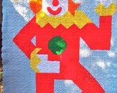 Vintage Crochet Afghan Blanket Bedspread with Clown. Extra Large. Kids Baby Blanket. Sky Blue, Red, Yellow.