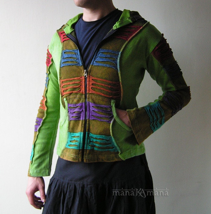 Hippie  Cut out  Hoodie - Pixie - Hippie - Men - Women - Ripped - Cotton  - Stone Washed - Nepal  style.