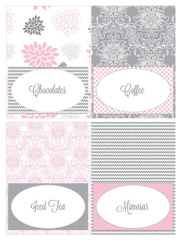 Pink and Grey Dahlia Printable Food Tent Cards