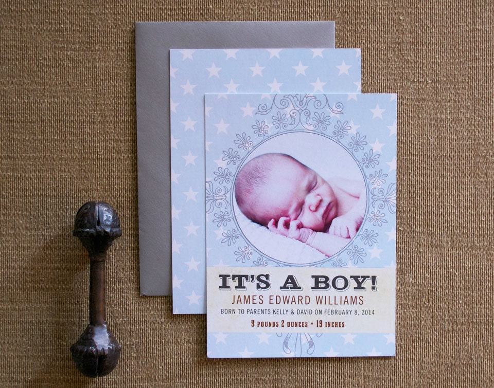Vintage Birth Announcement, baby, blue Il_170x135