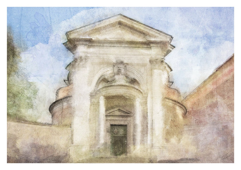 ROME CHURCH 50x70cm 20x27" digital Watercolor print painting