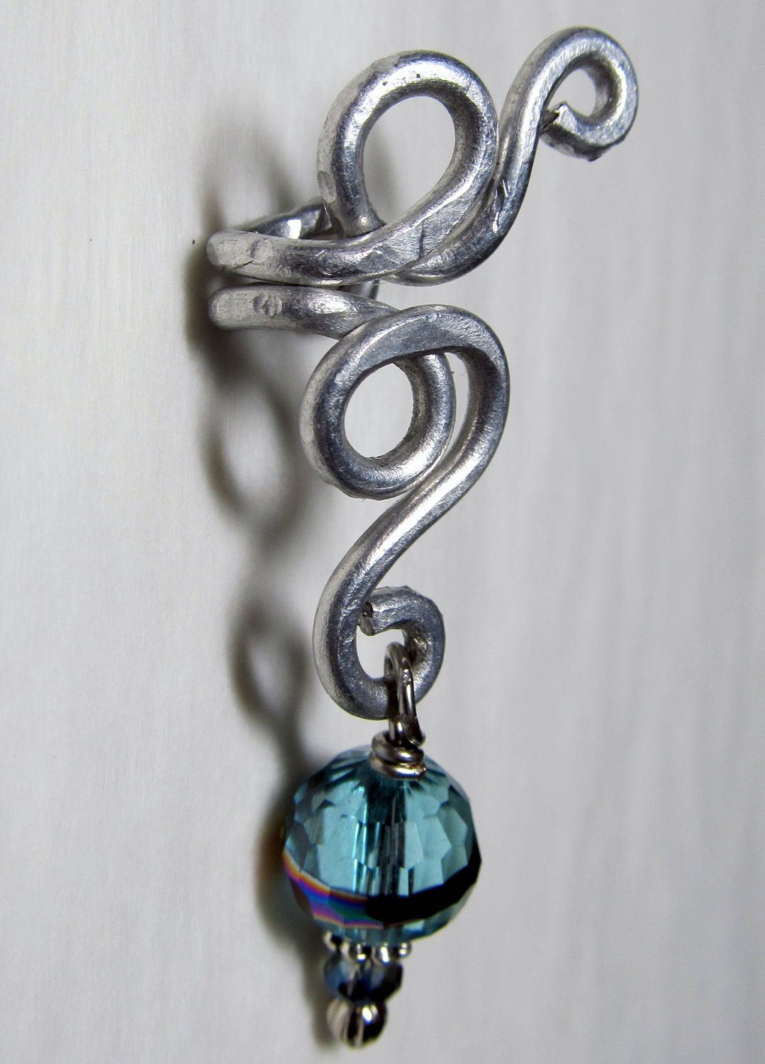 Vine w/ Blue Glass Dangle Ear Cuff
