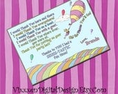 DR. SEUSS Thank You card OhThe Places You'll GO Birthday Girl pink personalized customized party supplies also avaliable