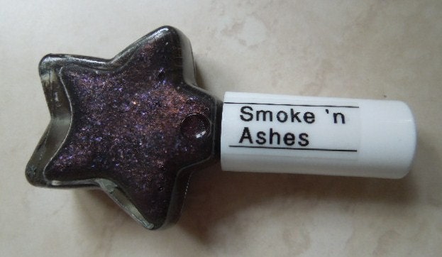 Custom Blended Nail Polish - "Smoke 'n Ashes" - Charcoal Gray Copper Flakie Shimmer Top Coat - Lacquer