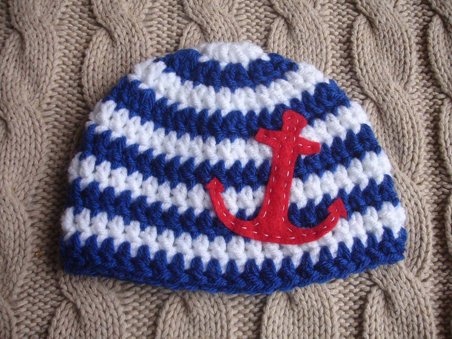 On SALE Cute Newborn Nautical Sailor Beanie Hat, ready to ship