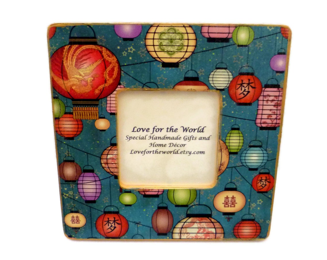 Chinese Paper Lanterns Picture Frame - Wooden Decoupage Picture Frame - Home Decor and Housewares
