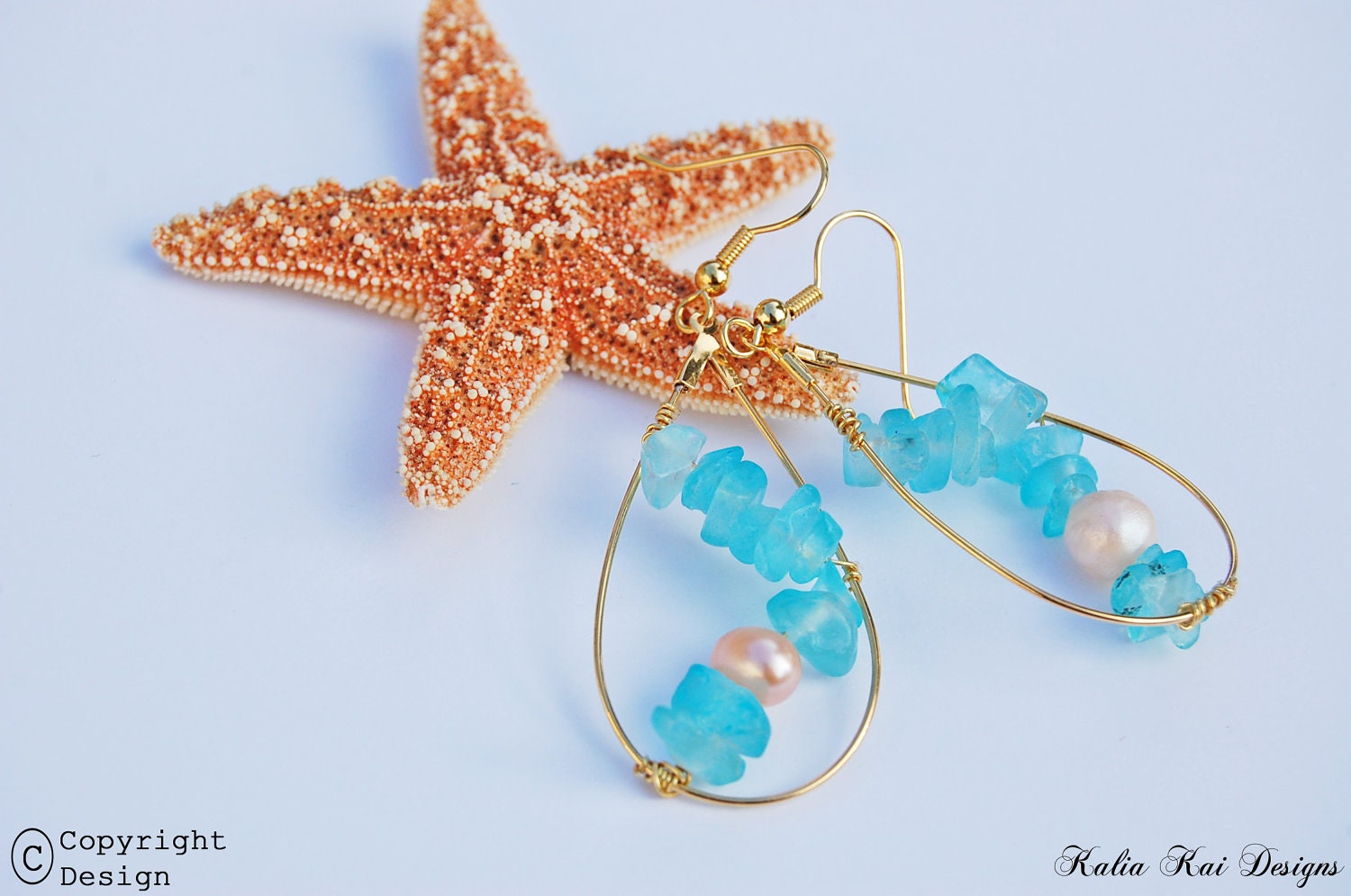 Boho Beach Babe Tear drop Hoop Earrings, Ocean theme, Beach Earrings, tear drop hoops, sea glass, fresh water pearls