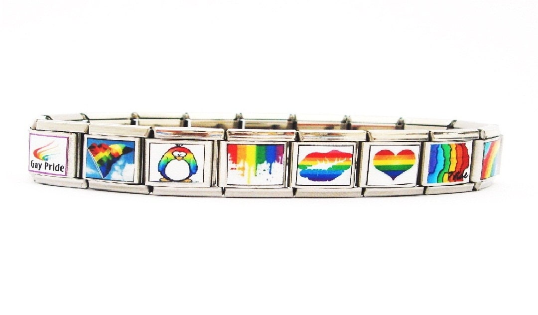Gay and Lesbian Pride Italian Link Photo Charm Bracelet, 9mm