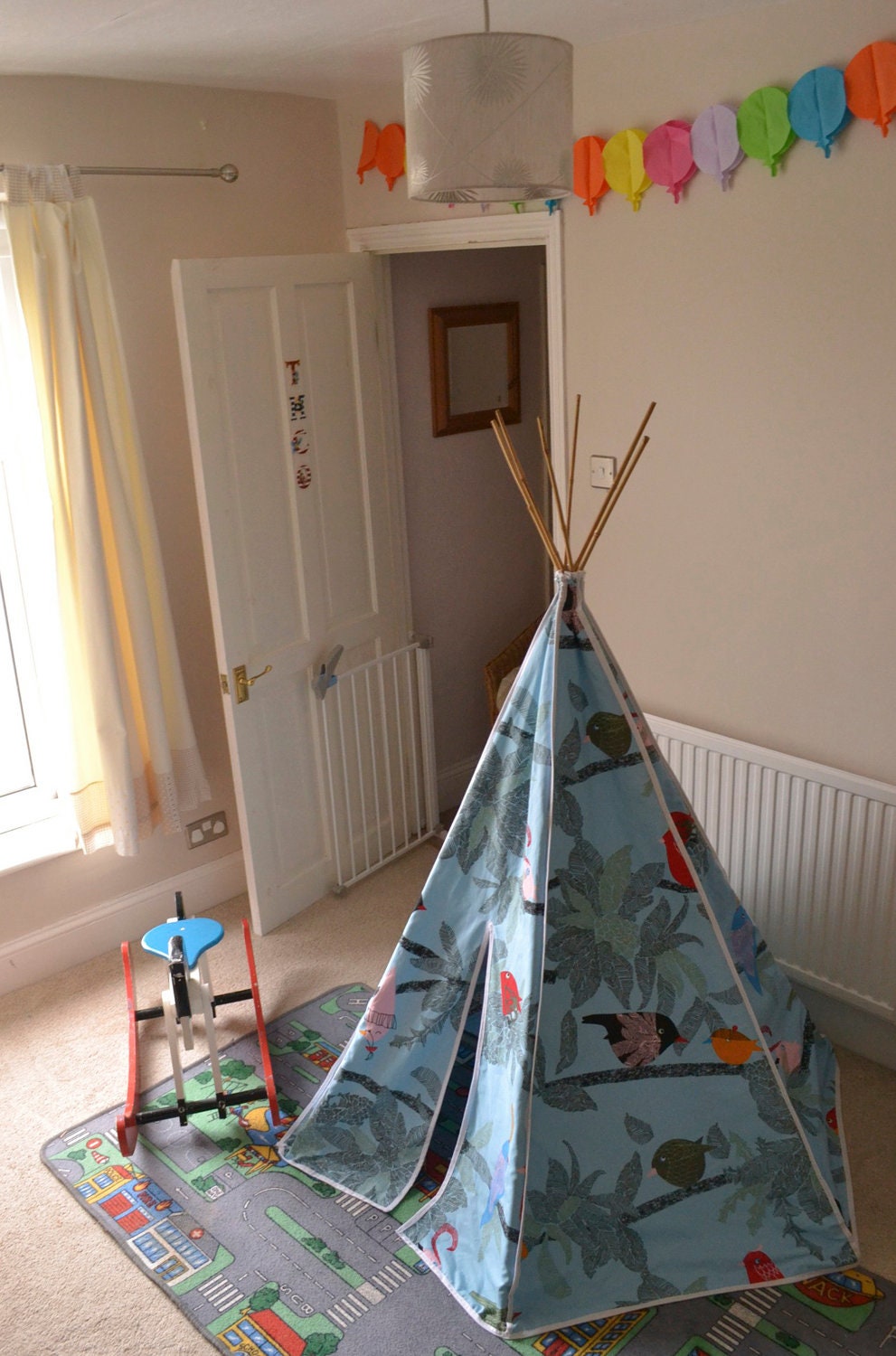 Homemade Tipi, inside/outside play tent