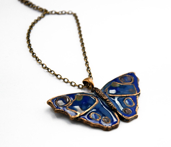 Butterfly pendant made of bronze with enamel finish in Blue - WingsAndStings