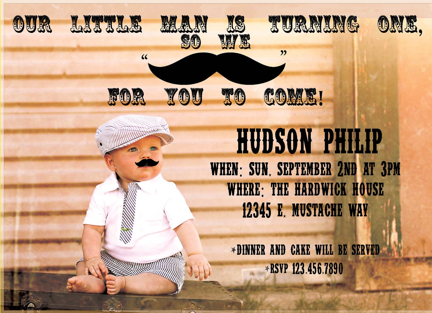 Little Man Mustache Bash Birthday Party Printable Invitation, 5x7 Personalized Little Man Boy's Birthday Invite