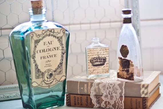 Small Glass Bottle with Vintage Inspired Crown Label