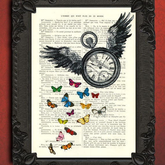 Time Flies - Pocket Watch Print - Antique Watch Dictionary Print