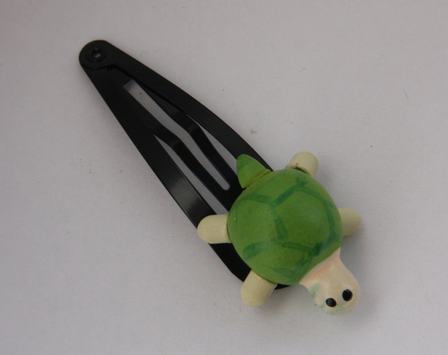 SALE: Turtle on Black Hair Clip/Hair Snaps. -He's a little bit awkward..