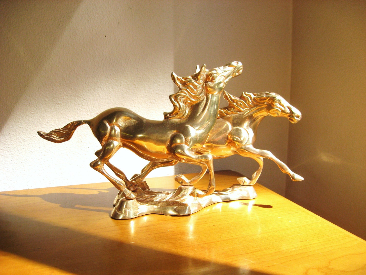 Vintage Running Horses Brass Sculpture, Brass Horse Statue, Gold Horse Figurine