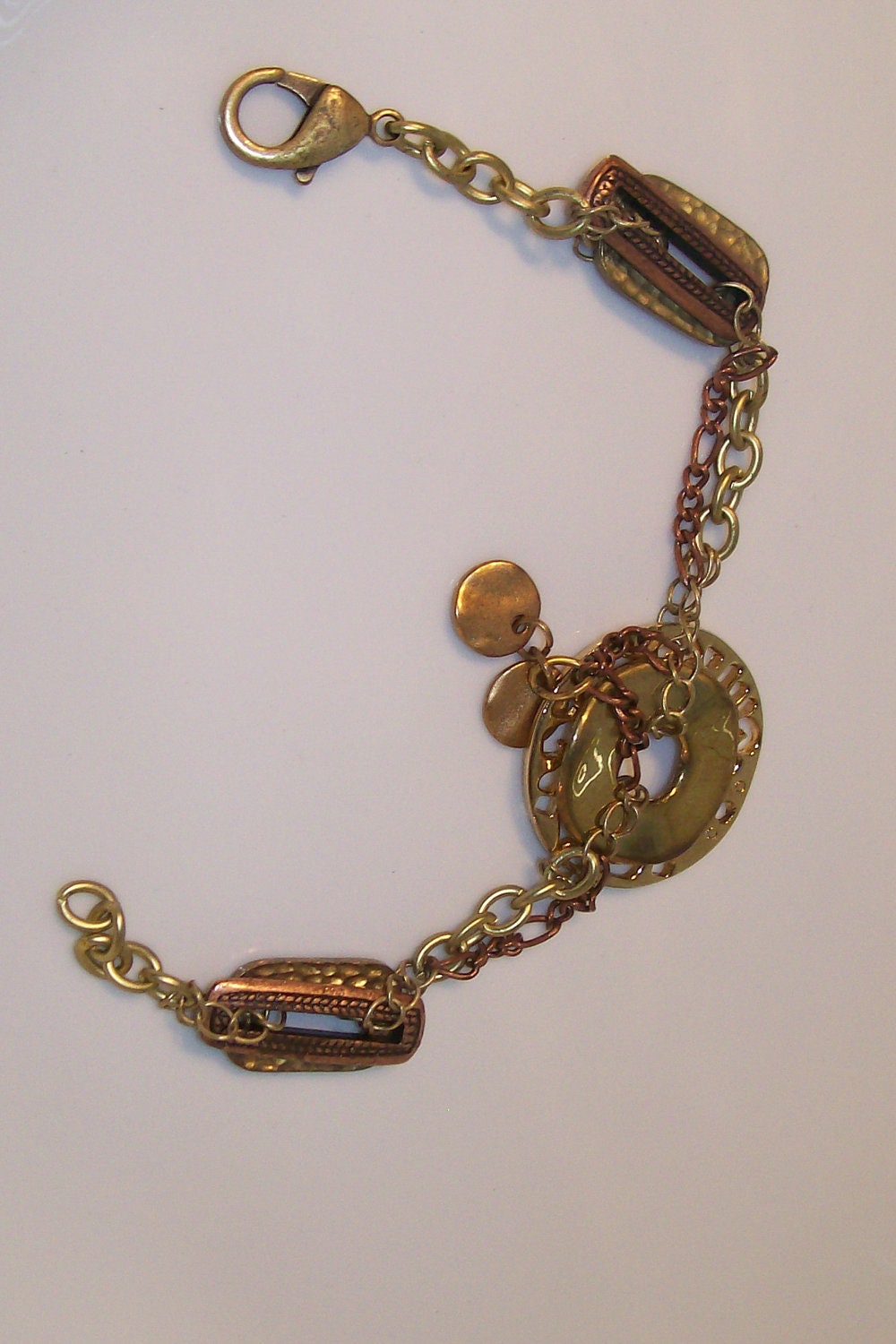 Gold and Copper Bracelet, Metal Bracelet, Hand Made with Chains, OOAK, Fun Jewelry, Chunky Bracelet