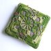 Linen pincushion, square crochet pincushion, pin pillow, natural, green, Ready for shipping