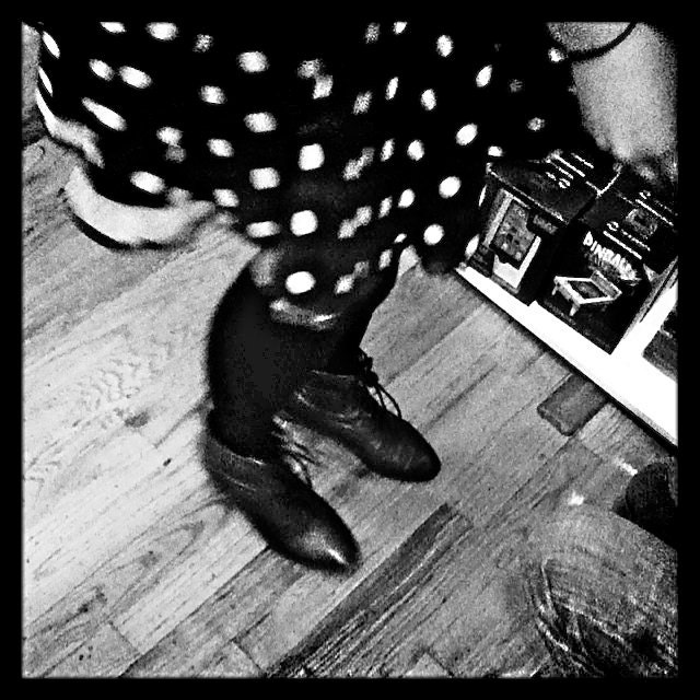 50s Polka Dot Skirt (Cyndi Lauper) Pinballs B&W -- Fine Art Hipstamatic Photograph 4x4