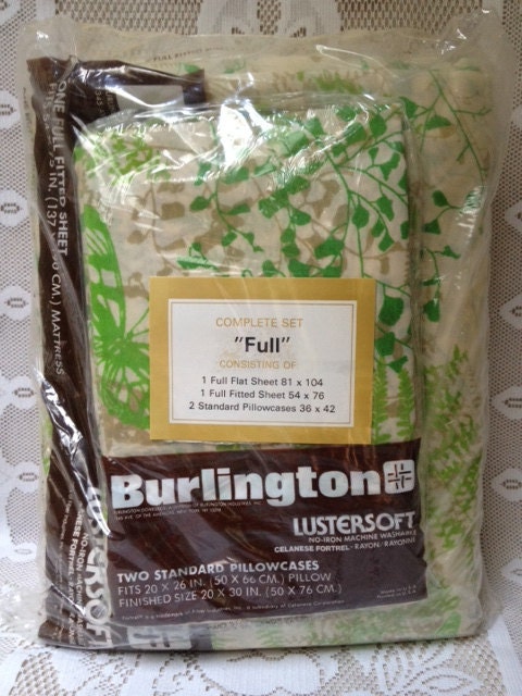 Vintage New In Package Full Sheet Set, Green and Yellow Bedding Set, Top Sheet, Bottom Sheet, Two Pillowcases
